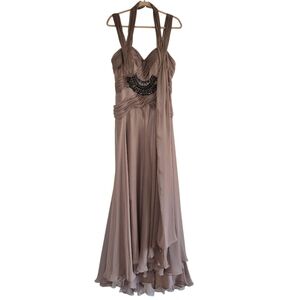 Coli Couture Taupe Evening Gown Sleeveless Embellished Maxi
